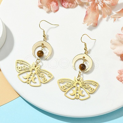 Moon & Butterfly Brass Dangle Earrings EJEW-TA00374-1