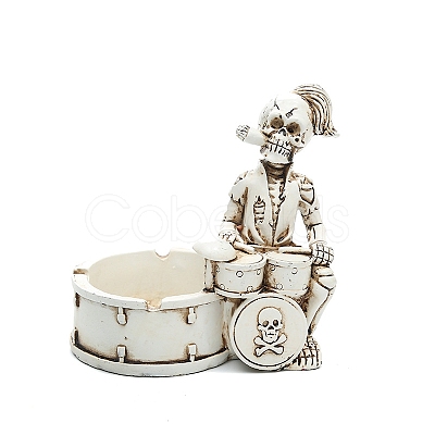 Halloween Resin Punk Skeleton Rock Drummer Ashtray Figurines PW-WG43279-01-1