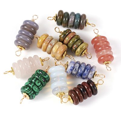 10Pcs 10 Styles Mixed Gemstone Copper Wire Wrapped Disc Connector Charms FIND-TA0003-69-1