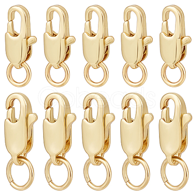 Beebeecraft 20Pcs 2 Styles Rack Plating Brass Lobster Claw Clasps with Jump Rings KK-BBC0009-95-1