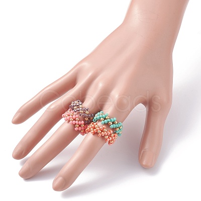 4Pcs 4 Colors Glass Seed Beads Braided Finger Rings Set for Women RJEW-JR00419-1