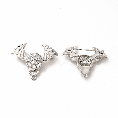 Clear Cubic Zirconia Skull with Wing Brooch Pin JEWB-M025-03P-1