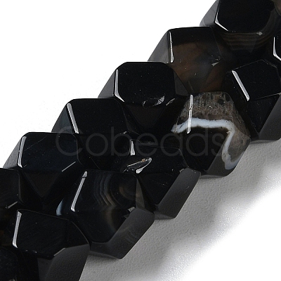 Natural Black Agate Star Cut Round Beads Strands G-M418-C14-01-1