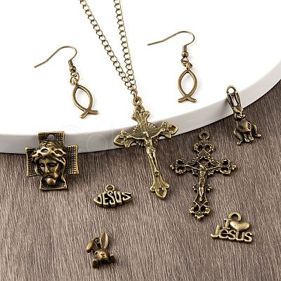 80Pcs 8 Style Easter Themed Tibetan Style Alloy Pendants FIND-LS0001-48-1