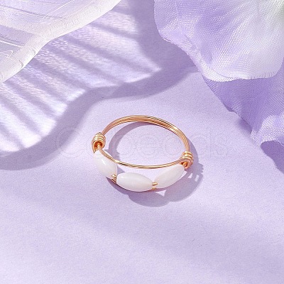 Copper Wire Wrapped Horse Eye Natural Shell Finger Rings for Women RJEW-TA00136-1