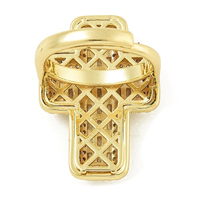 Cross Brass with Cubic Zirconia Open Cuff Rings RJEW-U011-09G-01-1