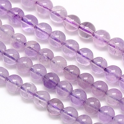 Natural Amethyst Round Bead Strands G-N0081-6mm-26C-1