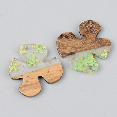 Transparent Resin & Walnut Wood Pendants RESI-S389-052B-D01-1