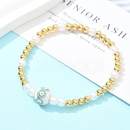 Brass Beaded Stretch Bracelets for Women BJEW-G736-03A-1