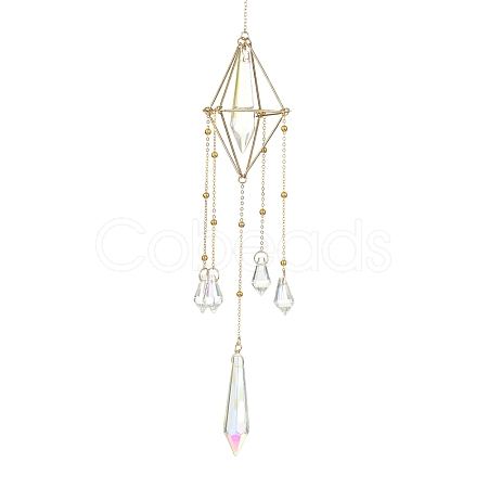 Glass Bullet with Brass Chains Hanging Pendant Decorations HJEW-JM01299-1