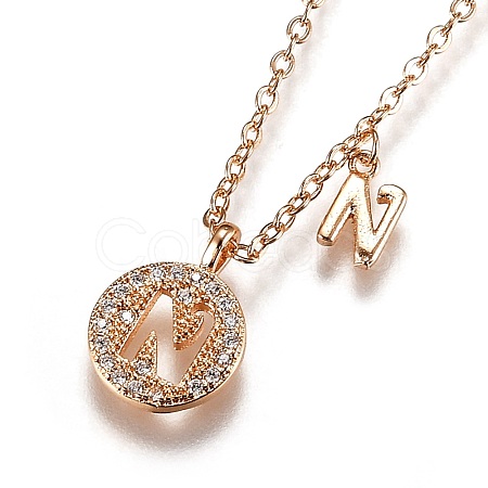 Brass Micro Pave Clear Cubic Zirconia Double Letter Pendant Necklaces NJEW-Z010-14-1