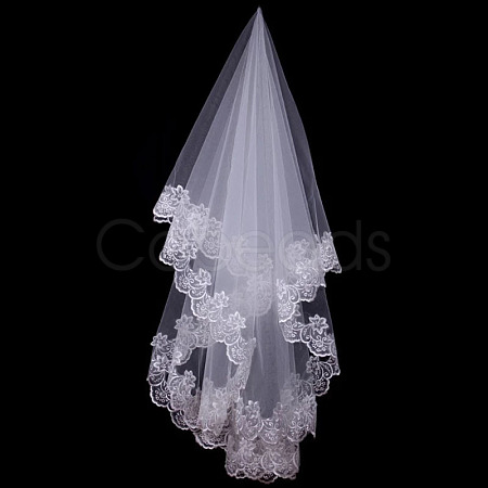 Mesh Tulle Lace Flower Bridal Veils HULI-PW0002-021-1