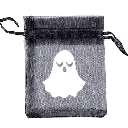 Halloween Organza Ghost Printed Gift Bags with Drawstring PW-WG768D7-01-1