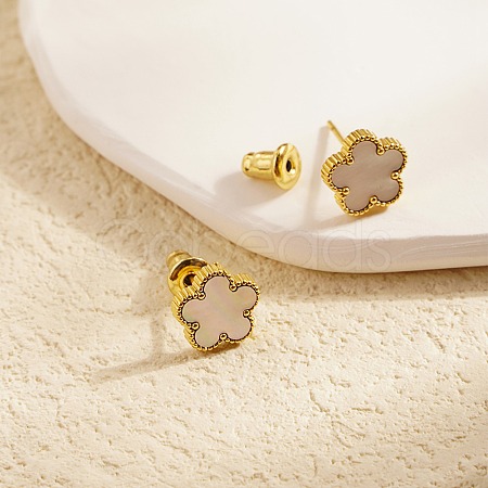 Golden 304 Stainless Steel Flower Stud Earrings with Natural Shell MK6703-2-1