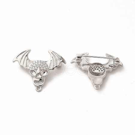 Clear Cubic Zirconia Skull with Wing Brooch Pin JEWB-M025-03P-1