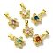 Flower Rack Plating Brass Micro Pave Cubic Zirconia Pendant, with Glass Rhinestone, Lead Free & Cadmium Free, Long-Lasting Plated, Golden, Mixed Color, 15x12x4mm, Hole: 5x4mm