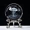 Carving Crystal Ball, Glass Sphere Decoration, with Platinum Tone Alloy Stand, Clear, Jellyfish, 60mm