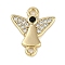 Brass Clear & Black Cubic Zirconia Connector Charms, Angel Links, Real 18K Gold Plated, 14.5x12.5x2mm, Hole: 1.4mm