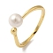 Round ABS Plastic Pearl Finger Rings, Rack Plating Brass Open Cuff Ring for Women, Long-Lasting Plated, Lead Free & Cadmium Free, Real 18K Gold Plated, Inner Diameter: 18mm