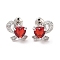 Rack Plating Brass Micro Pave Cubic Zirconia Stud Earrings, Long-lasting Plated, Flower, Platinum, Red, 10x10.5mm