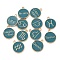 Alloy Enamel Pendants, Golden, Flat Round with 12 Constellation Charm, Teal, 21.5x18x2mm, Hole: 1.8mm