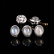 Natural Grey Moonstone Beads, Alloy Oval Beads, Platinum, 14x12x9mm