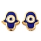 Rack Plating Brass Beads, with Enamel, Long-Lasting Plated, Real 18K Gold Plated, Hamsa Hand with Evil Eye, Dark Blue, 9.5x8.5x3.5mm, Hole: 1.2mm