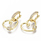 Brass Micro Pave Clear Cubic Zirconia Dangle Hoop Earrings, Nickel Free, Heart, Real 18K Gold Plated, 25mm, Pin: 1mm