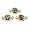 Rack Plating Brass Micro Pave Cubic Zirconia Flat Round Connector Charms, with Enamel & Shell, Real 18K Gold Plated, Long-Lasting Plated, Lead Free & Cadmium Free, Black, 15x28x4mm, Hole: 1.4mm