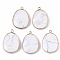 Natural Howlite Pendants, with Golden Plated Edge Brass Findings, Nickel Free, Faceted, Oval, 25~26x17~18x5mm, Hole: 1.4mm