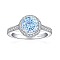 925 Sterling Silver Micro Pave Cubic Zirconia Plain Band Rings, Real Platinum Plated, Flat Round, Blue, US Size 7(17.3mm)