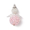 Glass Seed Beads Alloy Pendants, with Pearlized Glass Pearl Bead, Angel, Platinum, Pink, 44.5x30.5x19.5mm, Hole: 2.5mm