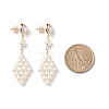 Shell Pearl & Plastic Braided Rhombus Dangle Stud Earrings EJEW-TA00166-4