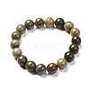 Natural Silver Leaf Jasper Round Beads Stretch Bracelet for Men Women BJEW-JB06824-03-1