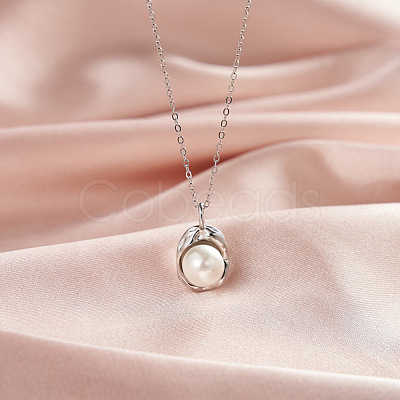 Shell Pearl Oval Pendant Necklaces NJEW-L125-008P-1