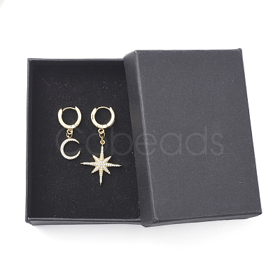 Star and Moon Asymmetrical Dangle Hoop Earrings EJEW-JE04031-02-1