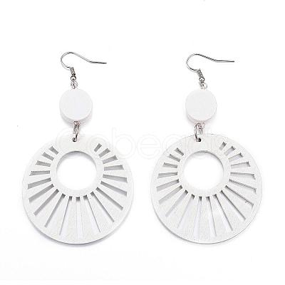 Trendy Flat Round Wood Dangle Earrings EJEW-F062-F-1