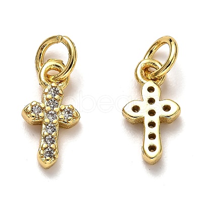 Brass Micro Pave Cubic Zirconia Tiny Cross Charms ZIRC-H119-04-1