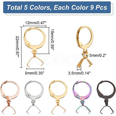 Nbeads 45Pcs 5 Colors 304 Stainless Steel Leverback Earring Finding STAS-NB0001-74-1