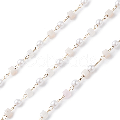 Cube & Round Glass & ABS Imitation Pearl Beaded Chains CHS-P016-43G-07-1