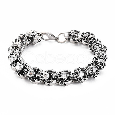 Alloy Skull Link Chain Bracelet BJEW-N015-008-1