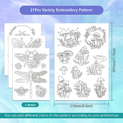 4 Sheets 11.6x8.2 Inch Stick and Stitch Embroidery Patterns DIY-WH0455-014-1