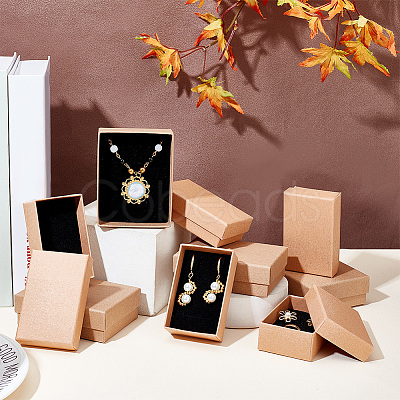 PandaHall Elite 20Pcs 2 Styles Kraft Cotton Filled Cardboard Paper Jewelry Set Boxes CBOX-PH0002-21-1