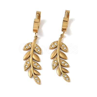 Leaf 304 Stainless Steel Polymer Clay Rhinestone Dangle Earrings EJEW-L283-008G-1