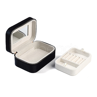 Italian Velvet Double Layers Jewelry Set Storage Zipper Boxes with Mirror Inside CON-G023-09F-1