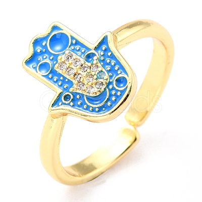 Adjustable Real 18K Gold Plated Brass Enamel Finger Rings RJEW-L071-24G-1