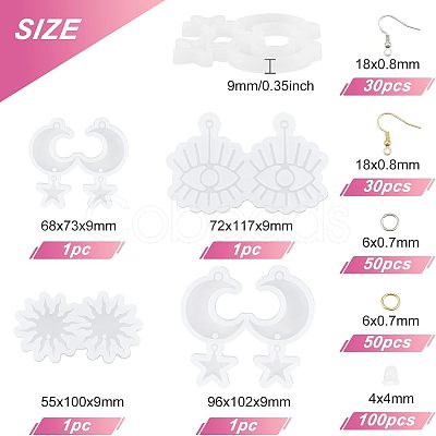 Fingerinspire 4Pcs 4 Style Eye & Sun & Moon Pendant Silicone Molds DIY-FG0002-91-1