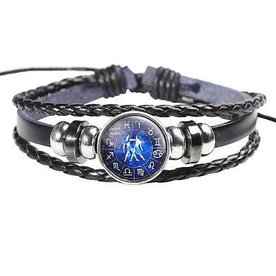 12 Constellation Leather Cord Bracelets BJEW-P240-E09-1