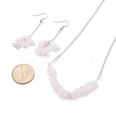 Natural Rose Quartz Chips Beaded Jewelry Set SJEW-JS01231-06-1