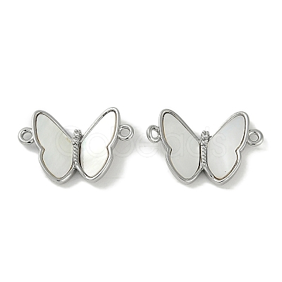 Brass Micro Pave Clear Cubic Zirconia Pave Natural Shell Butterfly Connector Charms KK-P283-05P-1